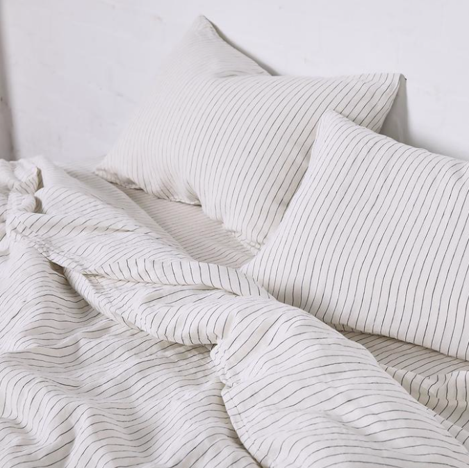 100% Linen Navy Pinstripe sheets