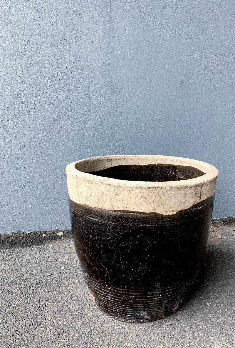 Black/Natural Glazed Ceramic Pot