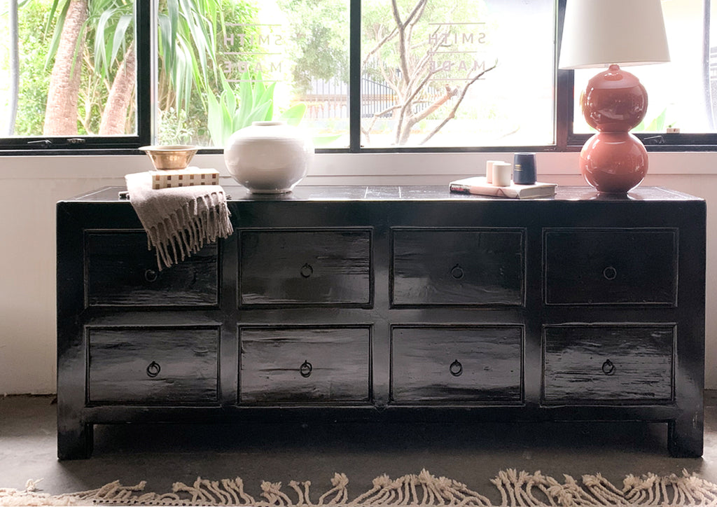 Black Lacquered Timber 8-Drawer Chest - SOLD